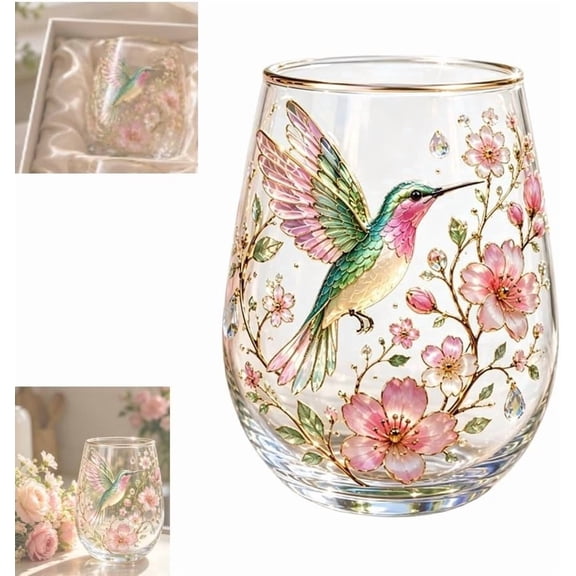 2026 Hummingbird Morning Bliss Glass Tea Cup – Pink Floral Mug for Coffee Tea Cold Drinks, Vintage Bird Lover Gift for Women Mom Grandma, 1PC