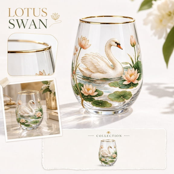 2026 Hummingbird Morning Glass Cup Elegant Nature Decorative Beverage Glass, Swan Lotus Design with Gold Rim, Clear Juice Cup for Home, 1 PC