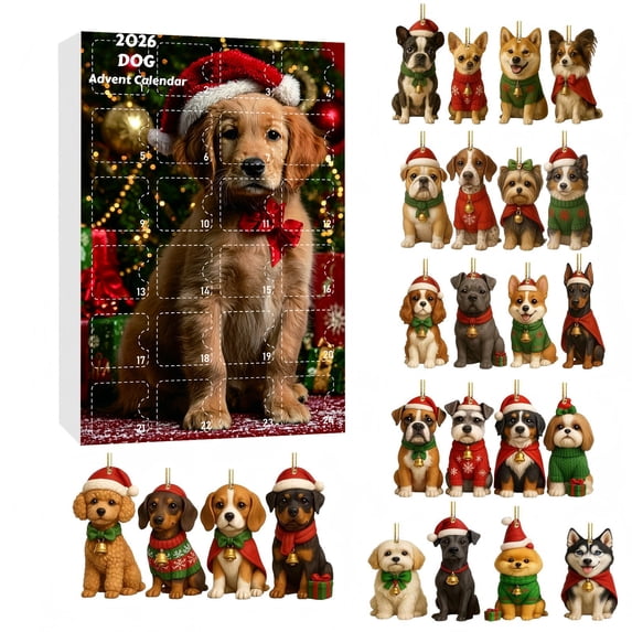 2026 Husky Christmas Countdown Calendar with Acrylic Decorations, for Xmas Tree Hanging, Mantel Display and Holiday Surprise Gifts