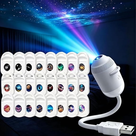 2026 Improved HD Smart Dynamic 5D Holographic Projection Lamp, 24 Varied Visual Film Slides, 360 Degree Swivel USB Projector For Indoor Home Decor Layouts