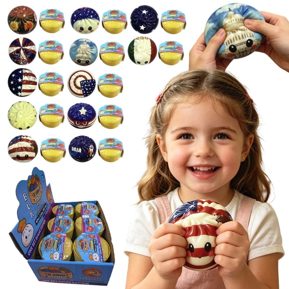 2026 Independence Day Dumpling Squishy 12PCS Color Box Set, USA Flag Design Soft Rubber Squishy Fidget Squeeze Texture Stress Balls, 4th of July 250th Anniversary Celebration Gift