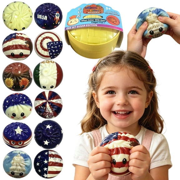 2026 Independence Day Dumpling Squishy 12PCS Set with Steamer, USA Flag Design Soft Rubber Squishy Fidget Squeeze Texture Stress Balls, 4th of July 250th Anniversary Celebration Gift