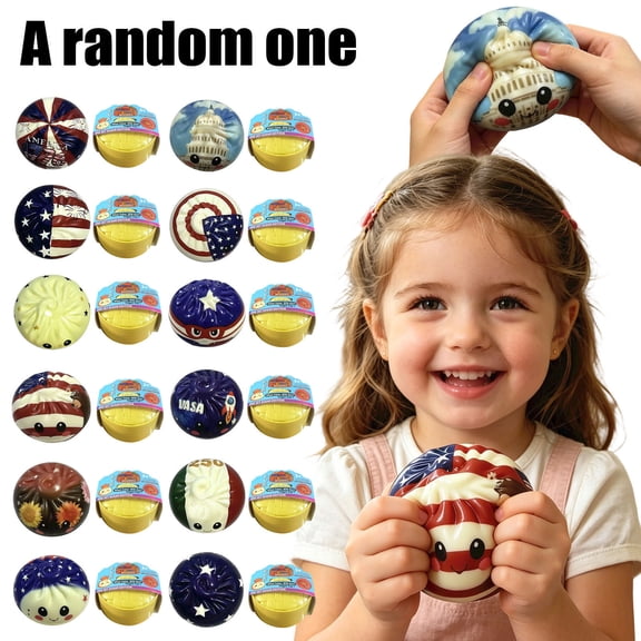 2026 Independence Day Dumpling Squishy, USA Flag Design Soft Rubber Squishy Fidget Squeeze Texture Stress Balls, 4th of July 250th Anniversary Celebration Gift (Random Style)