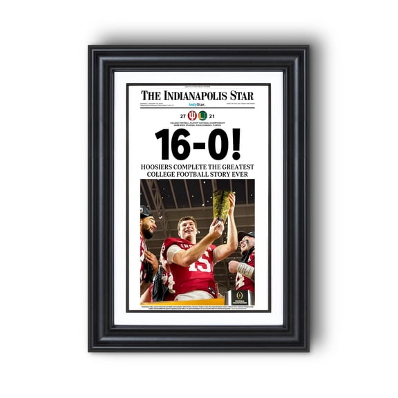 2026 Indiana Football “16–0!” Undefeated College Champions Framed Newspaper Mendoza Edition, Unframed Poster
