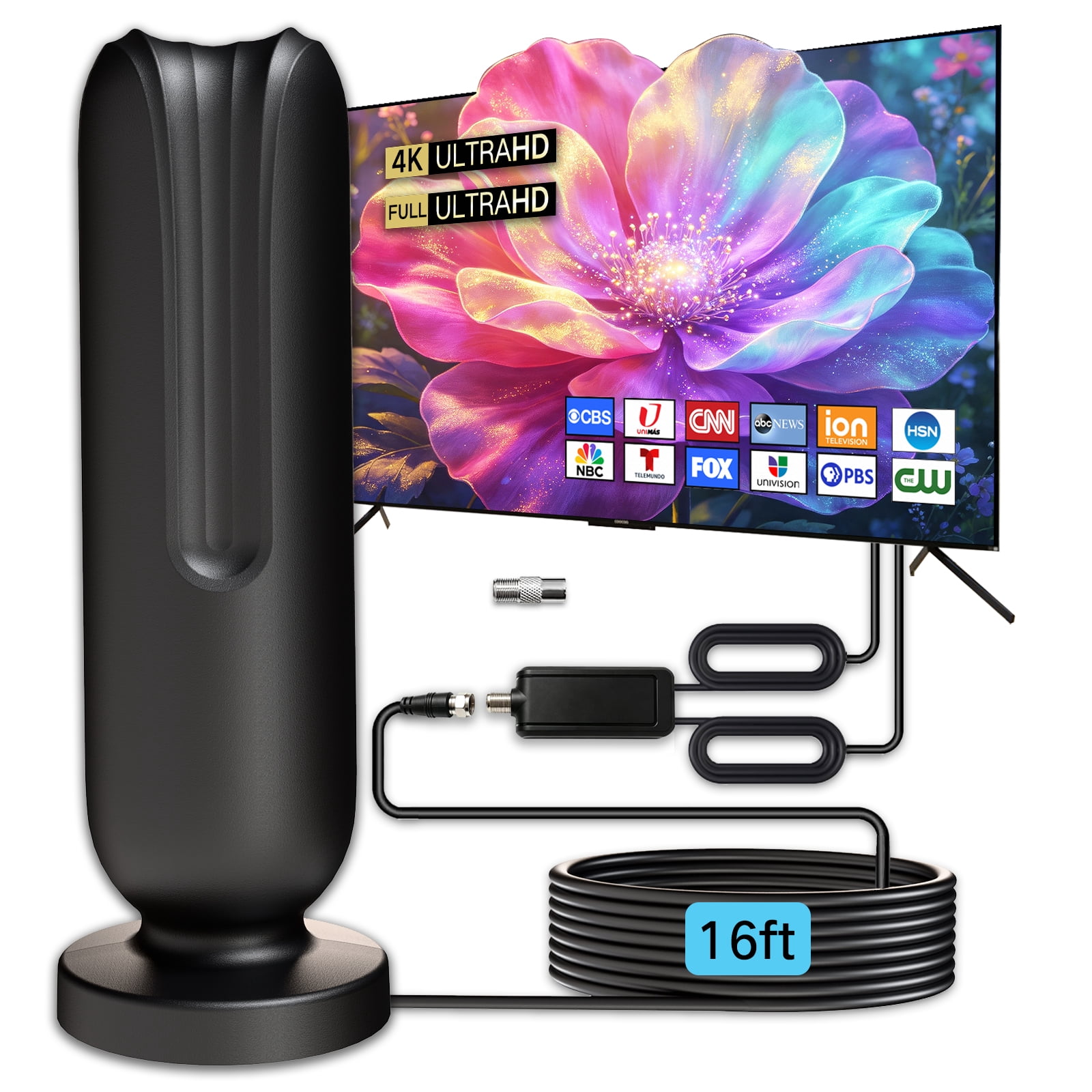 Indoor/Outdoor Amplified HDTV Antenna, 200+ Miles Range, Free