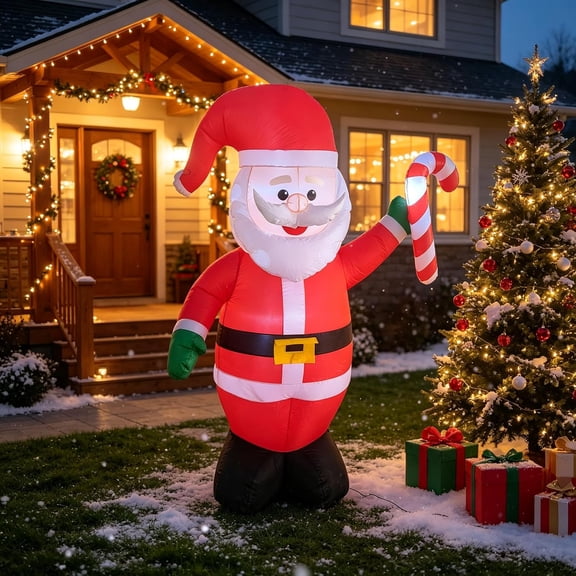 2026 - Inflatable Santa Claus with Cane - Polyester Fiber 6ft