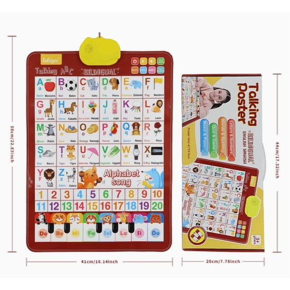 2026 Interactive Talking Poster - Bilingual English & Spanish ABC Wall Chart for Toddlers, Kids Educational Learning Toy with Sound & Songs,blue