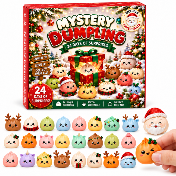 2026 Kawaii Mystery Dumpling Advent Calendar, 24-Day Christmas Squishy Toys & Plus Jumbo Santa, Collectible Blind Box for Stocking Stuffer Gifts & Party Favour