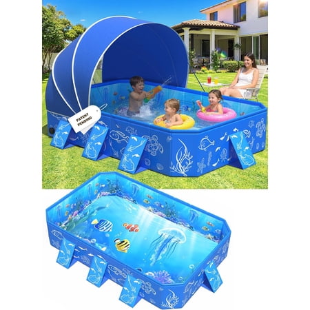 2026 Kiddie Pool with Canopy,Baby Swimming Pool for Toddler,Non-Inflatable Portable Pool for Kids,Foldable Toddler Pool with Shade,Kiddie Pool for Backyard,Pop Up Baby Beach Pool 53''×40×33''