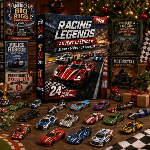 2026 Kids Advent Calendar, 24‑Day Christmas Countdown Racing Legends Mini Race Car Surprise Toy Box