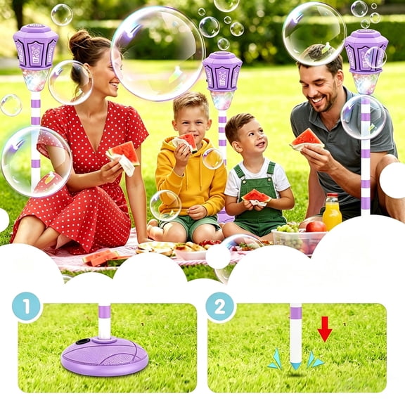 2026 Kids Rechargeable Automatic Bubble Maker 3 Height Adjustable Detachable Wand with Light Music Stable Base for Wedding Backyard Outdoor Party Birthday Gift,purple
