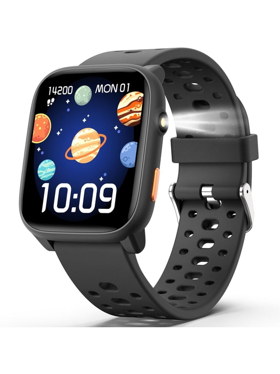 2026 Kids Smart Watch with Puzzle Games, 1.83" Kids Watches Heart Rate, Sleep Monitor, Pedometer, Alarm Clock, Flashlight, Gift for 6-16 Year Old Boys Girls Toys (Black)