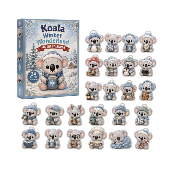2026 Koala Winter Wonderland Advent Calendar, 24 Days Xmas Countdown Calendar Cute Winter Koala 2D Acrylic Ornaments, Collectible Surprise Gift Box Stocking Stuffer for Animal Lovers