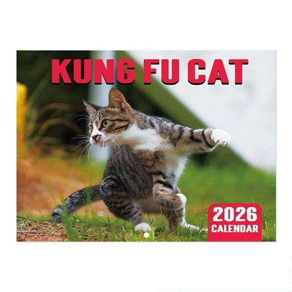 2026 Kung Fu Cat Wall Calendar Funny Calendar 0.35Lb Weight 1Pc Wall Calendar For Home Office Decor