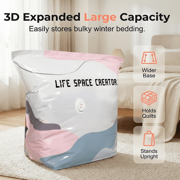 2026 Large Capacity Vacuum Bags No Pump Needed, Press & Seal Vacuum Storage Compression Bags, Reusable Space Saver Bags for Clothes Comforters Blankets Bedding Home Organization Small 27×19×11"