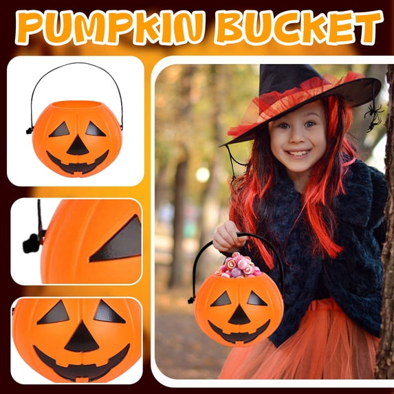 2026 Large Pumpkin Candy Bucket – 5.5x6.6in Portable Pail with Handle, Creative Lantern Decor for Spooky Party