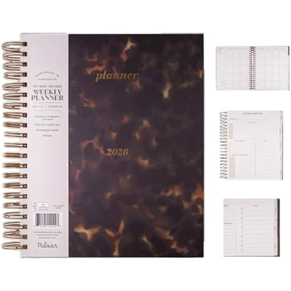 2026 Large Spiral Tortoise Shell Planner (Hardcover), 15-Month Weekly & Monthly Planner, Full Size Academic & Professional Organizer, Lay-Flat Spiral Binding