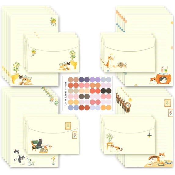 2026 Latest 37 Pcs Cat Theme Stationery Paper Envelopes Set, 4‑Style ...