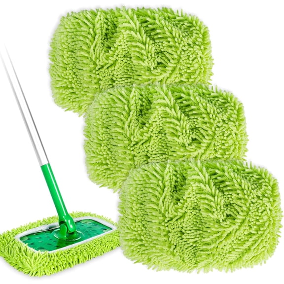 2026 Latest Design 3 Pack Washable Chenille Mop Refill Pads, Microfiber Absorbent Replacement Pads Fit Sweeper Mop, Wet Dry Use for Hardwood Floor & Pet Hair Cleaning