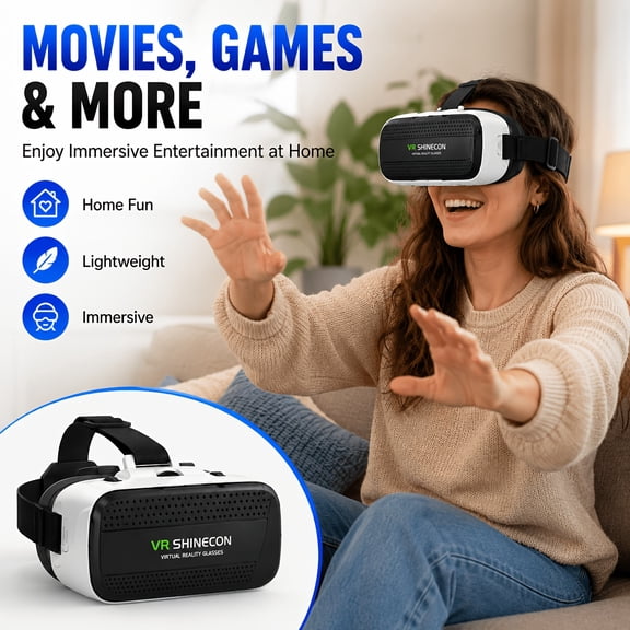 2026 Latest VR Headset, 3D Virtual Reality Glasses, 360 Panoramic Large Screen, Anti-Blue Light Lens, Adjustable Pupil Distance, Anti-Fatigue Goggles for Home Cinema Games