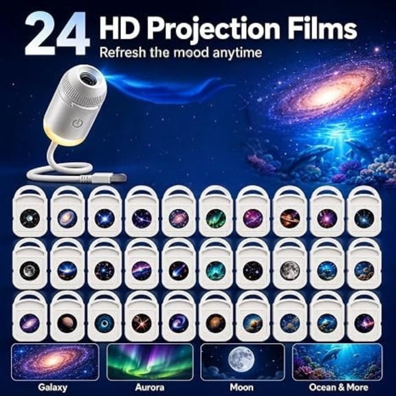 2026 Launch HD Smart Dynamic 5D Holographic Night Light Projector, Wide Rotation Projection Head, Interchangeable Slides For Ocean, Galactic And Holiday Scene Displays