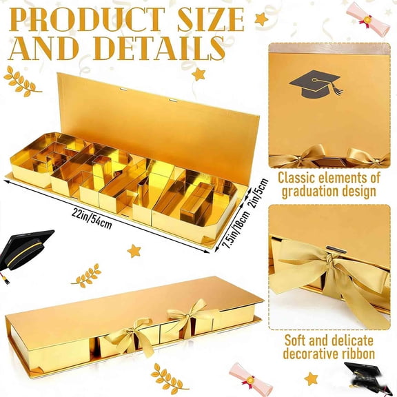 2026 Letter Shaped Graduation Gift Box Fillable Cardboard DIY Gift Packaging Box with Ribbons for Graduation Party Celebration Decor 22x7.5x2 Inch (Black)