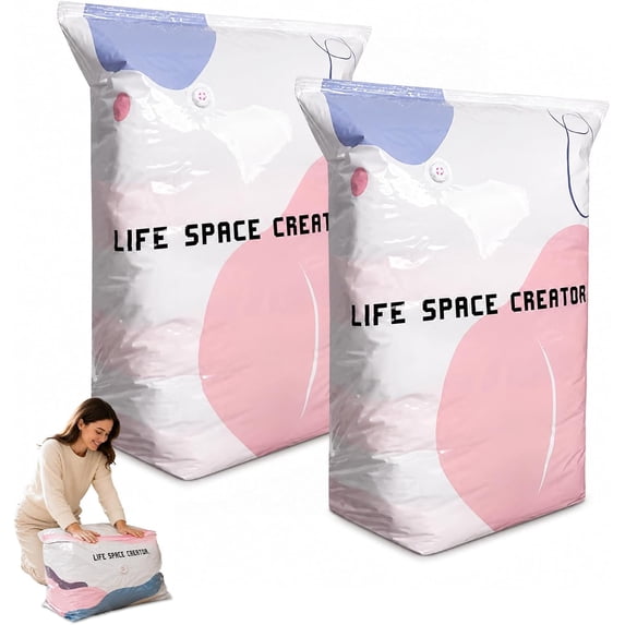 2026 Life Space Creator Storage Bags 80% Compression Extra Large Capacity 3D Roll up Vacuum Bags No Pump Needed Seal Bags for Comforters Clothes Blankets Jumbo Bedding Packing Cubes Travel (B*2)