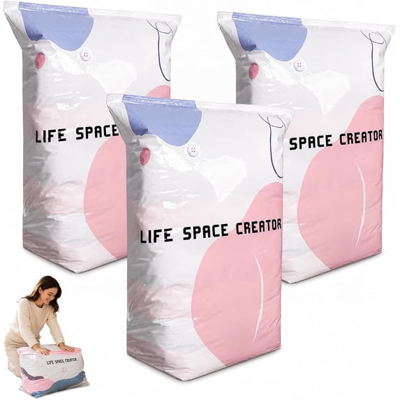 2026 Life Space Creator Storage Bags 80% Compression Extra Large Capacity 3D Roll up Vacuum Bags No Pump Needed Seal Bags for Comforters Clothes Blankets Jumbo Bedding Packing Cubes Travel (B*3)