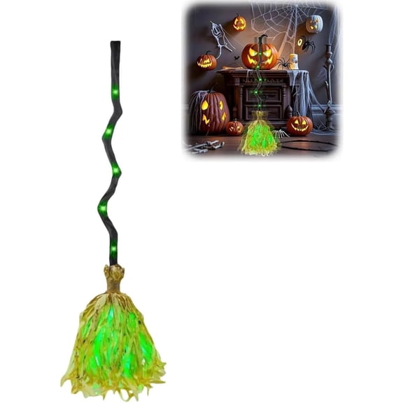 2026 Light Up Witches Broom Halloween Decor, 35 Inch Animated Light up Moving Broomsticks with Spooky Sounds, Dancing Magices Witch Broom for Halloween Party Decoration (A)