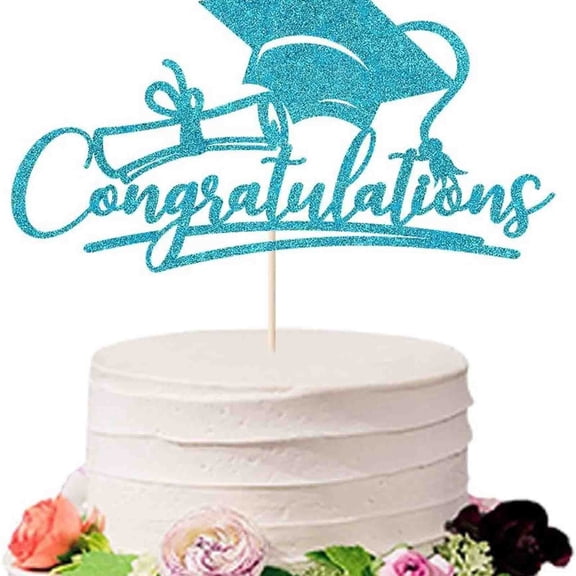 2026 Light blue raduation Cake Topper – Acrylic Bachelor Cap & Scroll Design for Cupcakes, Dessert Table & Photo Backdrop