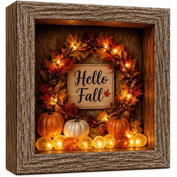 2026 Lighted Halloween Shadow Box Kit, Rustic Wood Frame LED Memory Box with Sea Glass Stones, Multiple Themed Scene Options for Shelf Mantel Tabletop Fall Decor