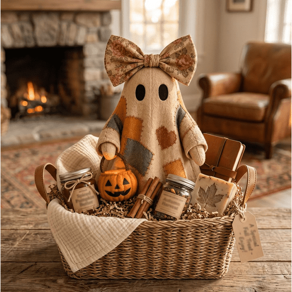 2026 Lighted Vintage Patchwork Ghost, Light Up Retro Quilted Ghost Ornament, Cozy Spooky Halloween Decoration for Indoor Outdoor Home Decor 1PCS