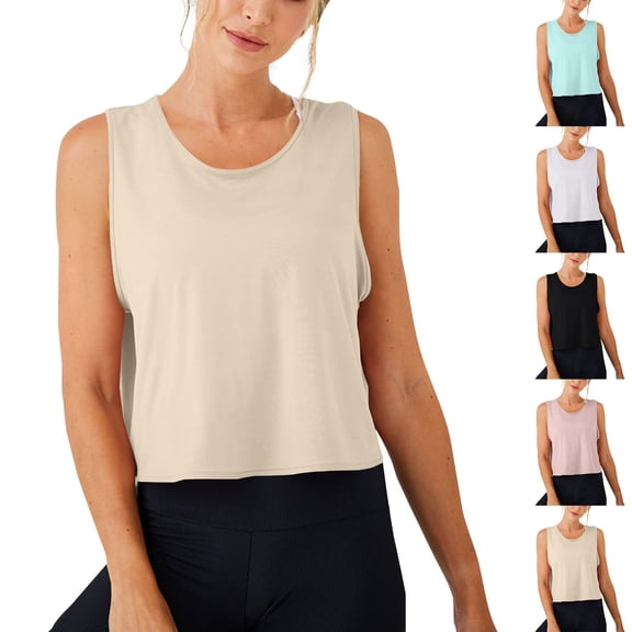 2026 Lightweight Crew Neck Workout Gym Tanks Tops, Sleeveless Running Athletic Loose Fit Yoga Tops Active Shirts