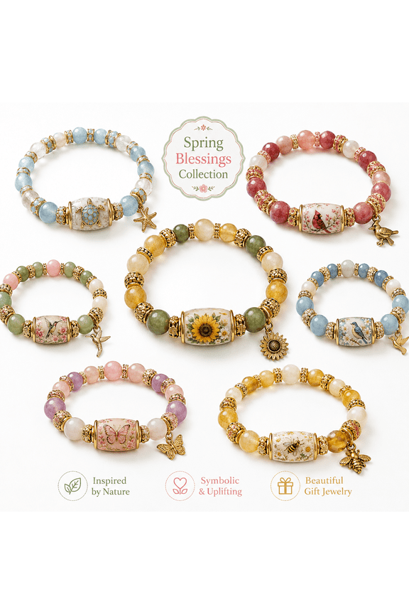 2026 Limited Edition Bluebird Blessings Bracelet, Inspirational Nature Beaded Bracelet, Spring Blessings Jewelry Gift for Women (Butterfly Blessings, Elegant Gemstone Bracelet)