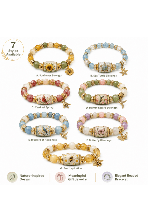2026 Limited Edition Bluebird Blessings Bracelet, Inspirational Nature Beaded Bracelet, Spring Blessings Jewelry Gift for Women (Sea Turtle Blessings, Turtle & Ocean Motif)