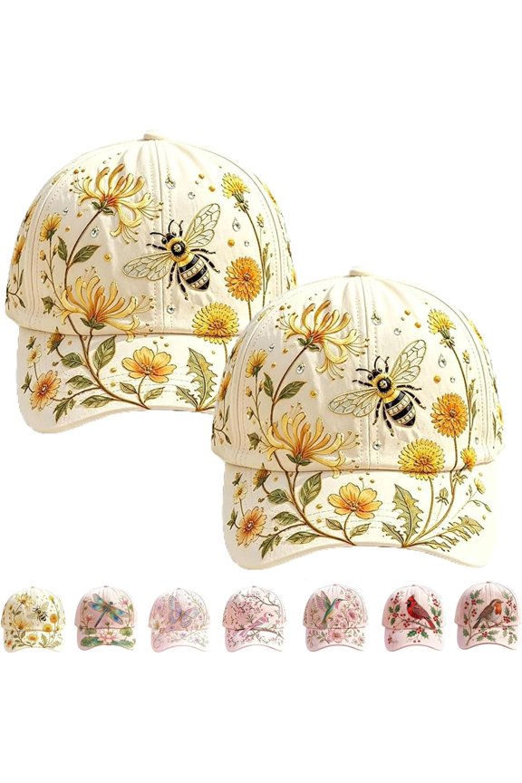 2026 Limited Edition Garden Morning Cap Bee and Bloom Hat Botanical Cottagecore Baseball Hat for Women Adjustable Breathable