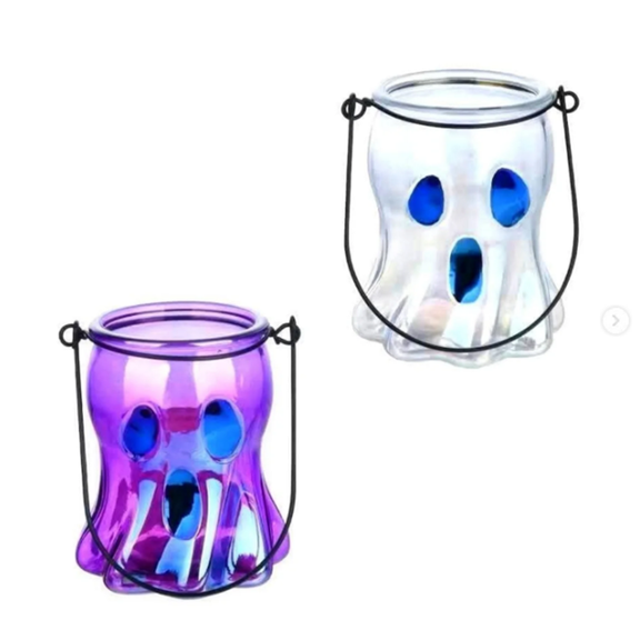 2026 Limited Edition Glittered Glass Ghost Candle Stand with Hanging Metal, Halloween Decor for Holiday Parties and Cozy Home Ambiance