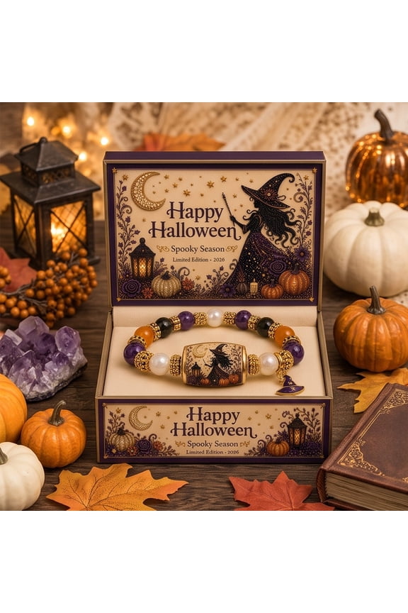2026 Limited Edition Halloween Black Cat Pumpkin Stretch Beaded Bracelet Gift Ghost Pumpkin Cat Stretch Beaded Bracelet with witch Hat Charm,Halloween Accessory for Party Costume Jewelry