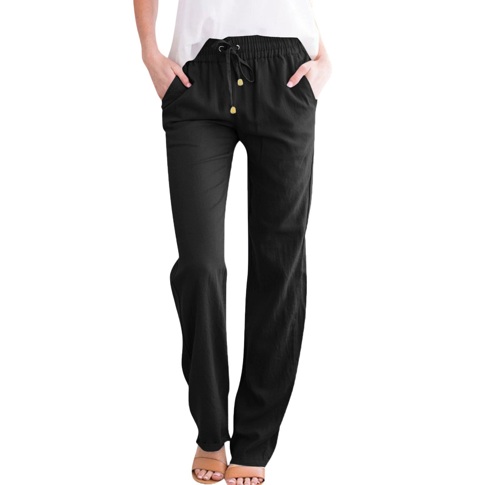 2026 Linen Pants Women Summer Straight Leg Pant Dressy Flowy Ankle ...