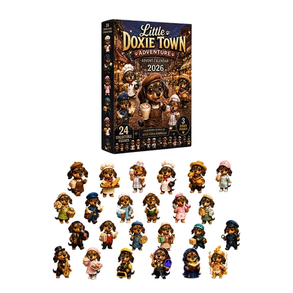 2026 Little Doxie Town Advent Calendar, 24 Pack Mini Career Dachshund Collectible Figurines, Christmas Countdown Box with 24 Hidden Wiener Dog Statues
