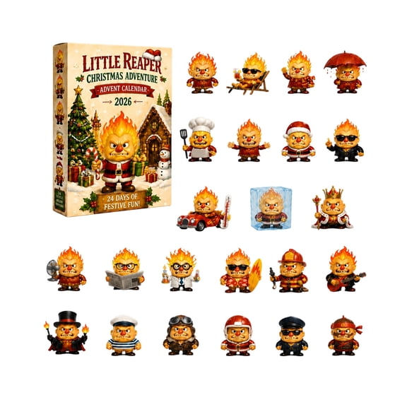 2026 Little Reaper Christmas Adventure Advent Calendar, 24 Pack Multi-Pose Heat Miser Mini Resin Figurines, Fire Spirit Collectible Countdown Box