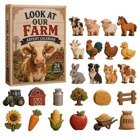 2026 Look at Our Farm Advent Calendar, 24 Days Christmas Countdown with 24 Acrylic Farm Animal Ornaments, Holiday Gift for Kids & Farm Lovers