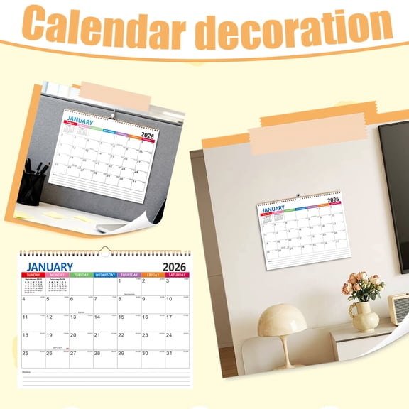 2026 Loose-Leaf English Wall Calendar with Holiday Punch Card, 35x28CM Large Monthly Planner for Home & Office, Color-Coded Organizer for Time Management, Ideal Gift for Students & Professionals