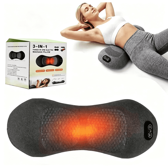 2026 Lower Back Massager,3-in-1 Electric Lumbar Support Pillow with Heat & Massage,3 in 1 Back Massager for Lower Back,Back Massager with Vibration and Traction for for Bed Chair Home Office Use