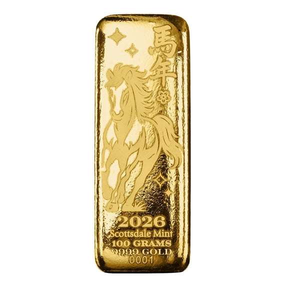 2026 Lunar Year of the Horse 100 Gram Gold Bar .9999 Fine Gold