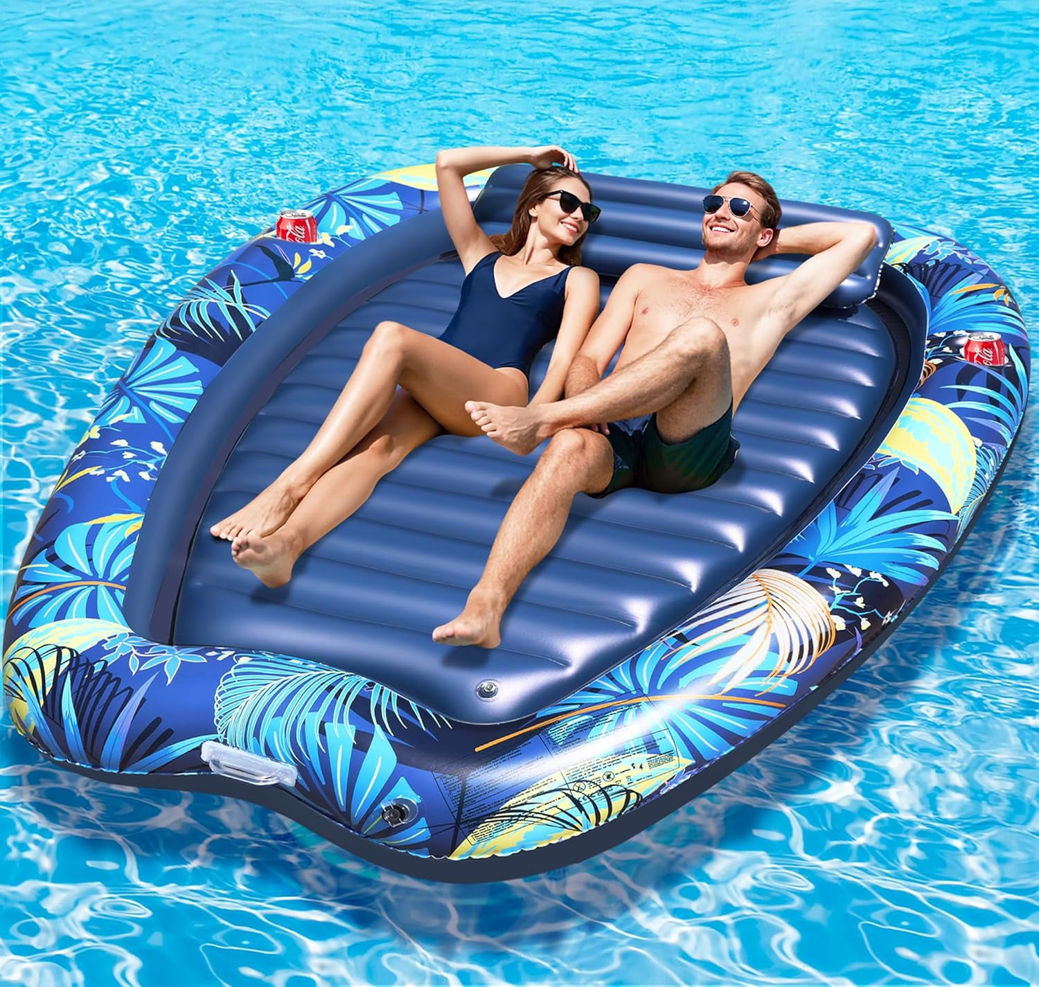 2026 Luxury 2 Person Inflatable Tanning Pool Lounger Float, 90 x 67 Inch Extra Large Inflatable Tanning Bed, Sunbathing Pool with Drink Holders & Handles, Personal Suntan Tub for Backyard