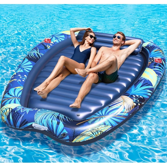2026 Luxury 2 Person Inflatable Tanning Pool Lounger Float, 90 x 67 Inch Extra Large Inflatable Tanning Bed, Sunbathing Pool with Drink Holders & Handles, Personal Suntan Tub for Backyard