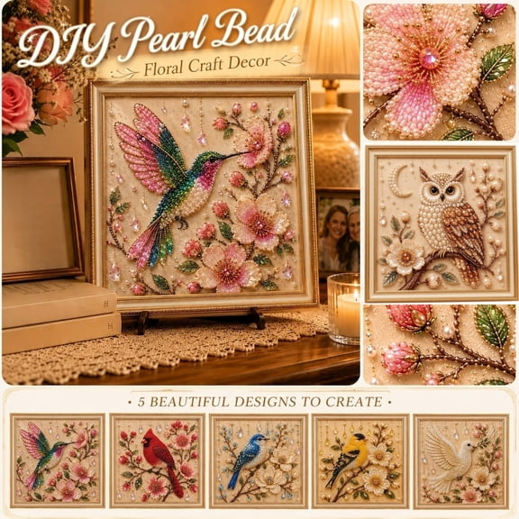 2026 Luxury Bird Pearl Art DIY Kit,DIY Pearl Art Painting Kit for Adults, Elegant Birds and Flower Diamond Painting Kit with Frame, DIY Wall Decor Craft Kit for Home Decoration Dove