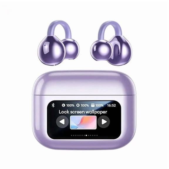 2026 M100 Clip-On Wireless Ear Headphones with Smart Display, Bluetooth 6.0 Stable Connection, HiFi Sound Earbuds for Music & Phone Calls, Sport Sweatproof Design,
