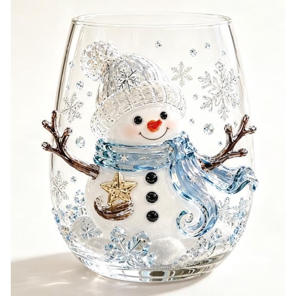 2026 Magical Christmas 3D Glass Cup Shimmering Pearl Accents Santa Face Large Capacity Mug For Latte Milkshake Cheerful Table Setting Sentimental Keepsake For Grandmother Love (3D, Snowman)